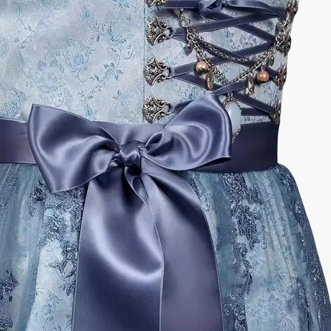 Damen Dirndlkleid mit Spitzenmieder und Taillenband