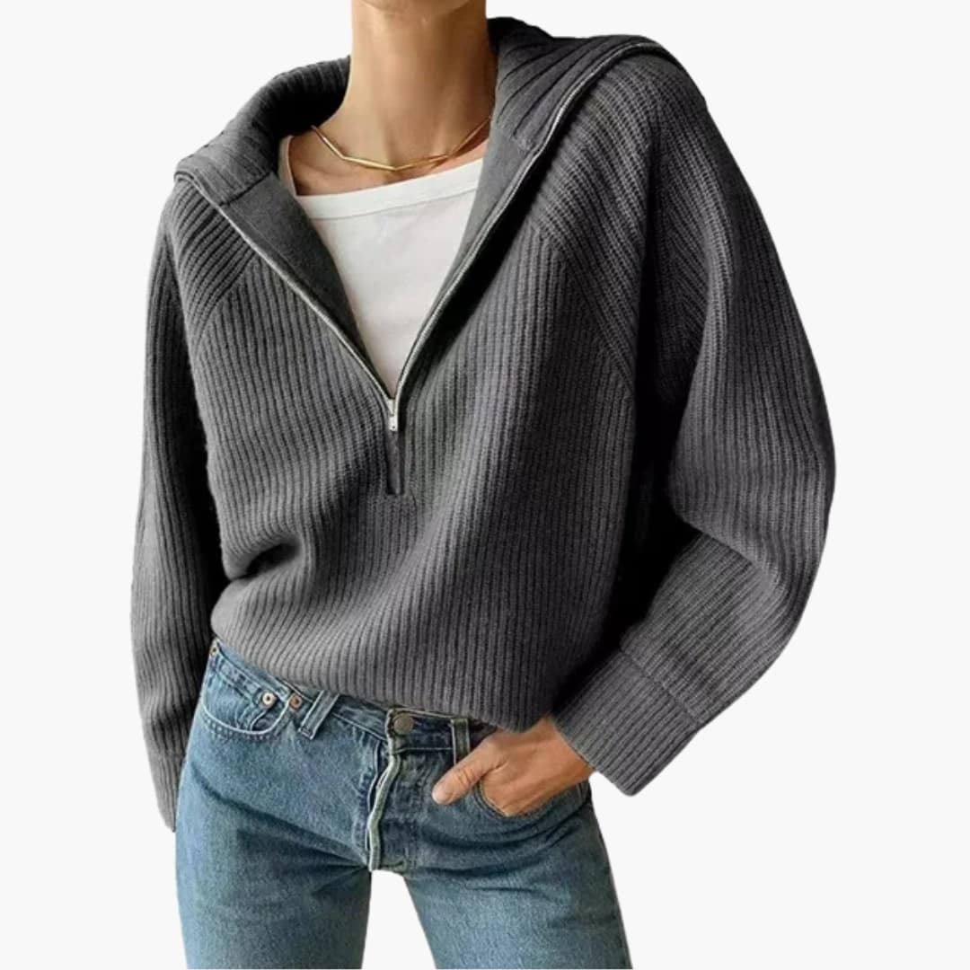 Damen Pullover mit halbem Reißverschluss und Stehkragen
