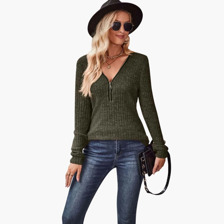 Damen pullover mit Reißverschluss und Rippstrickmuster