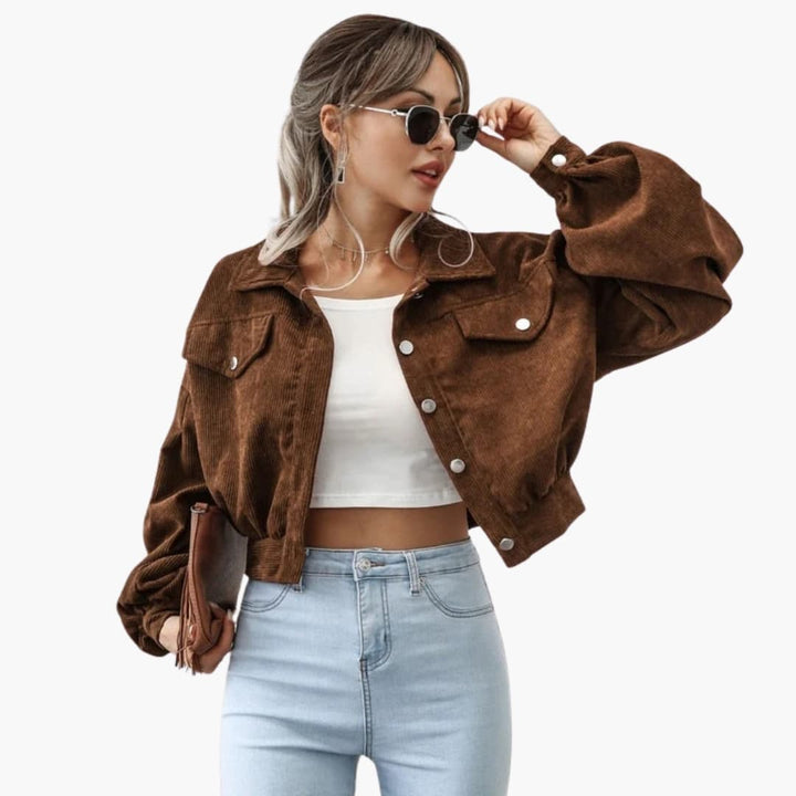 Damen Cordjacke mit Knopfverschluss und langen Ärmeln