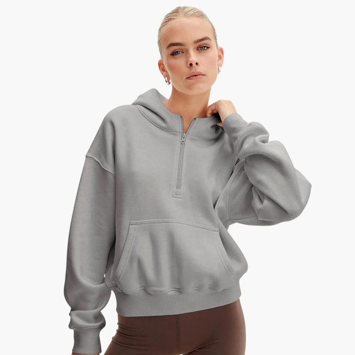Damen Hoodie mit Halb Reißverschluss und Tasche