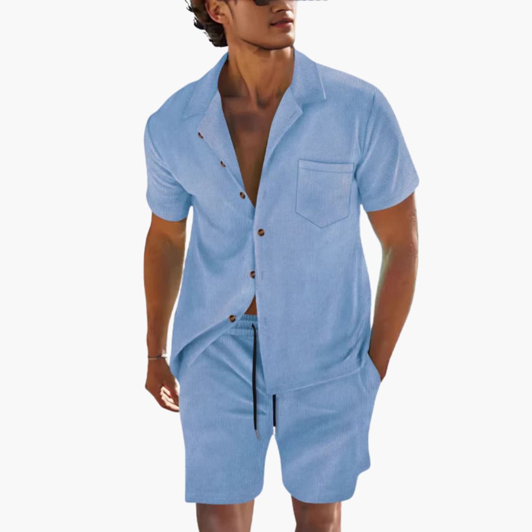 Herren Sommer Set mit Kurzarmhemd und Kordelzug Shorts
