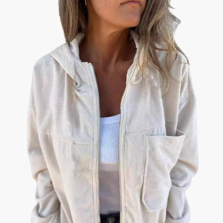 Damen Cord Kapuzenjacke mit Reißverschluss und aufgesetzter Tasche