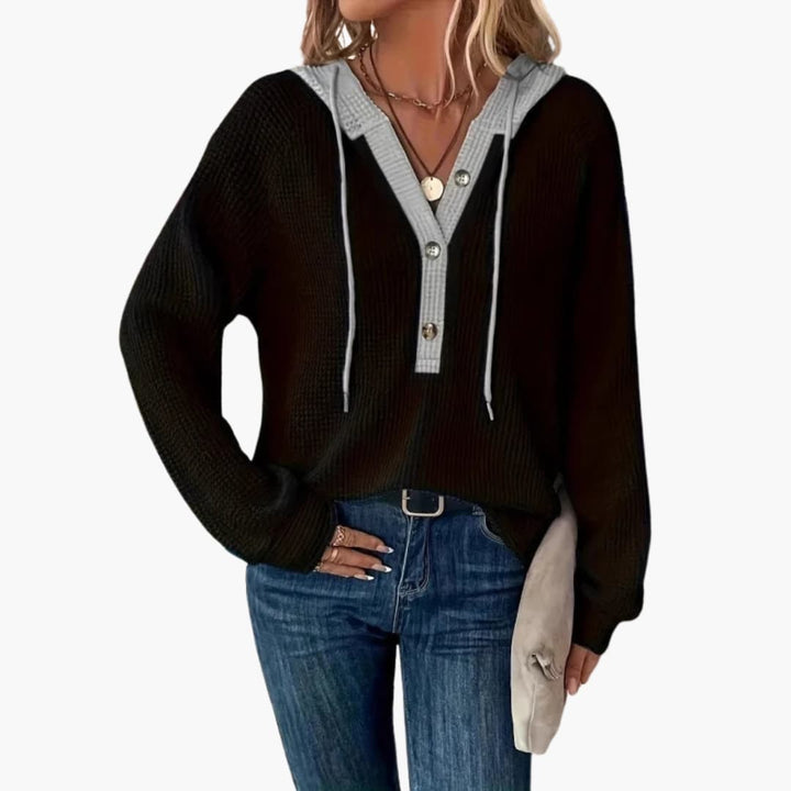 Damen Hoodie mit Kontrastkapuze und Rippbündchen