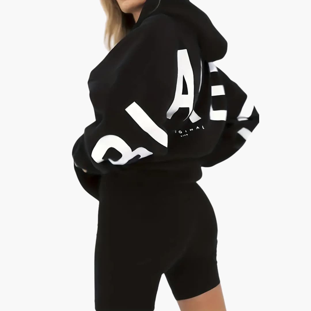 Damen Kapuzenpullover mit Aufdruck langen Ärmeln und Vordertasche