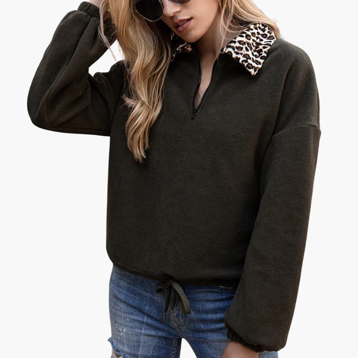 Damen Fleece Pullover mit Stehkragen und Reißverschluss