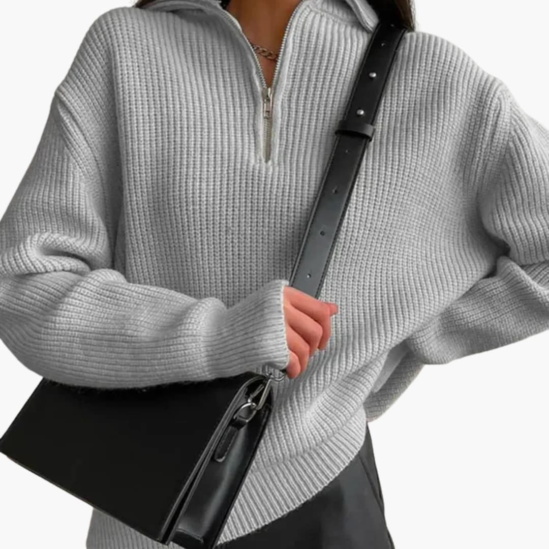 Damen Pullover mit V-Ausschnitt und Reißverschluss-Detail