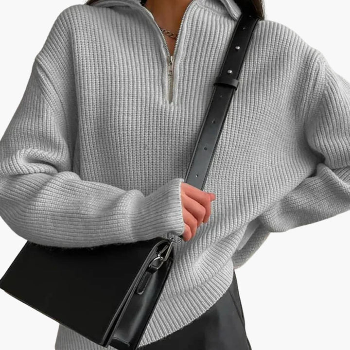 Damen Pullover mit V-Ausschnitt und Reißverschluss-Detail