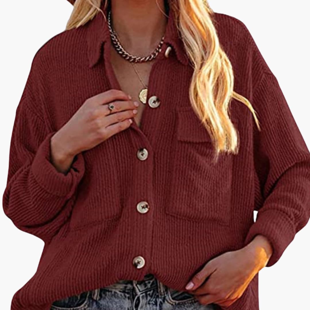 Damen Cordjacke mit Umlegekragen und Knopfverschluss