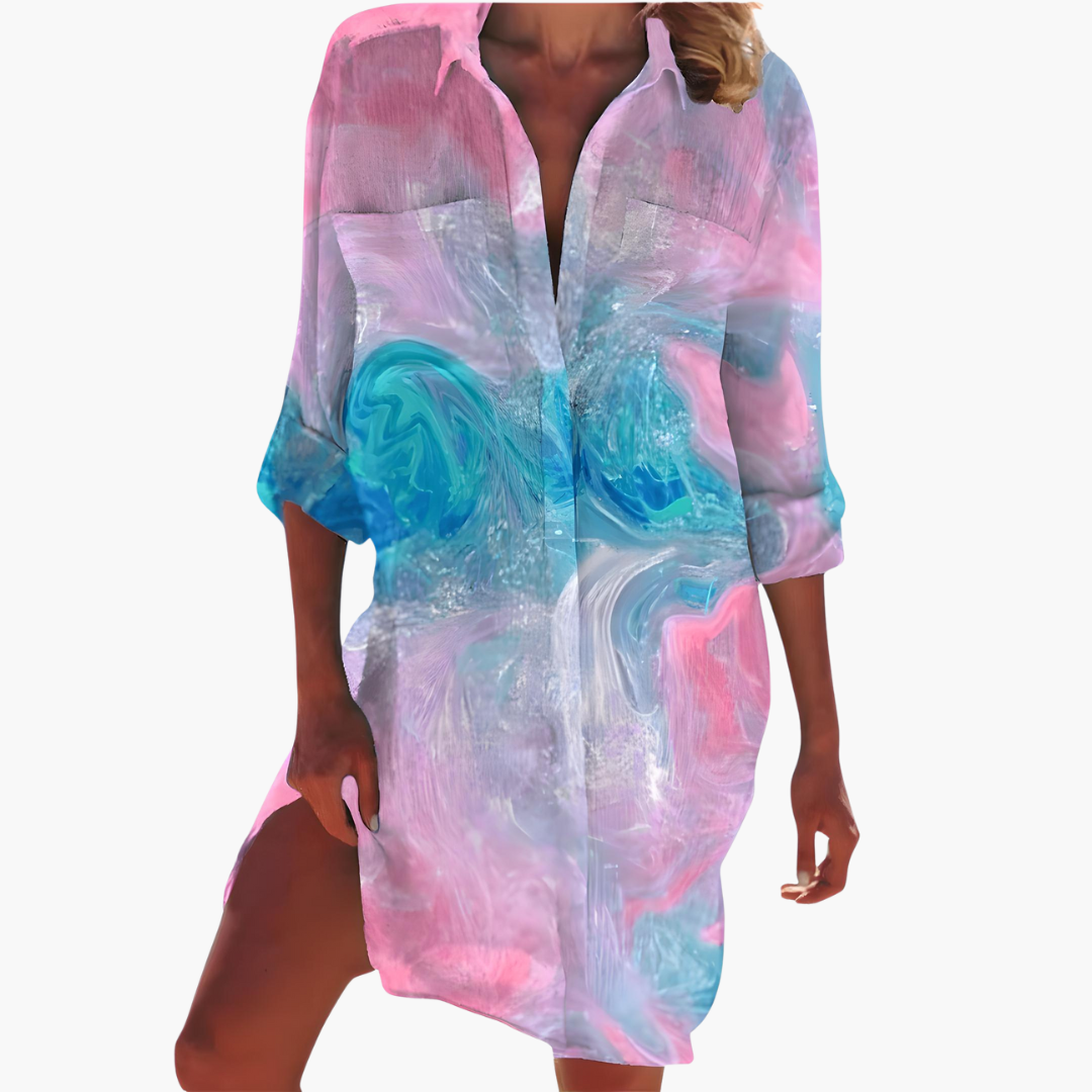 Damen-Hemdkleid mit langen Ärmeln und Knopfleiste