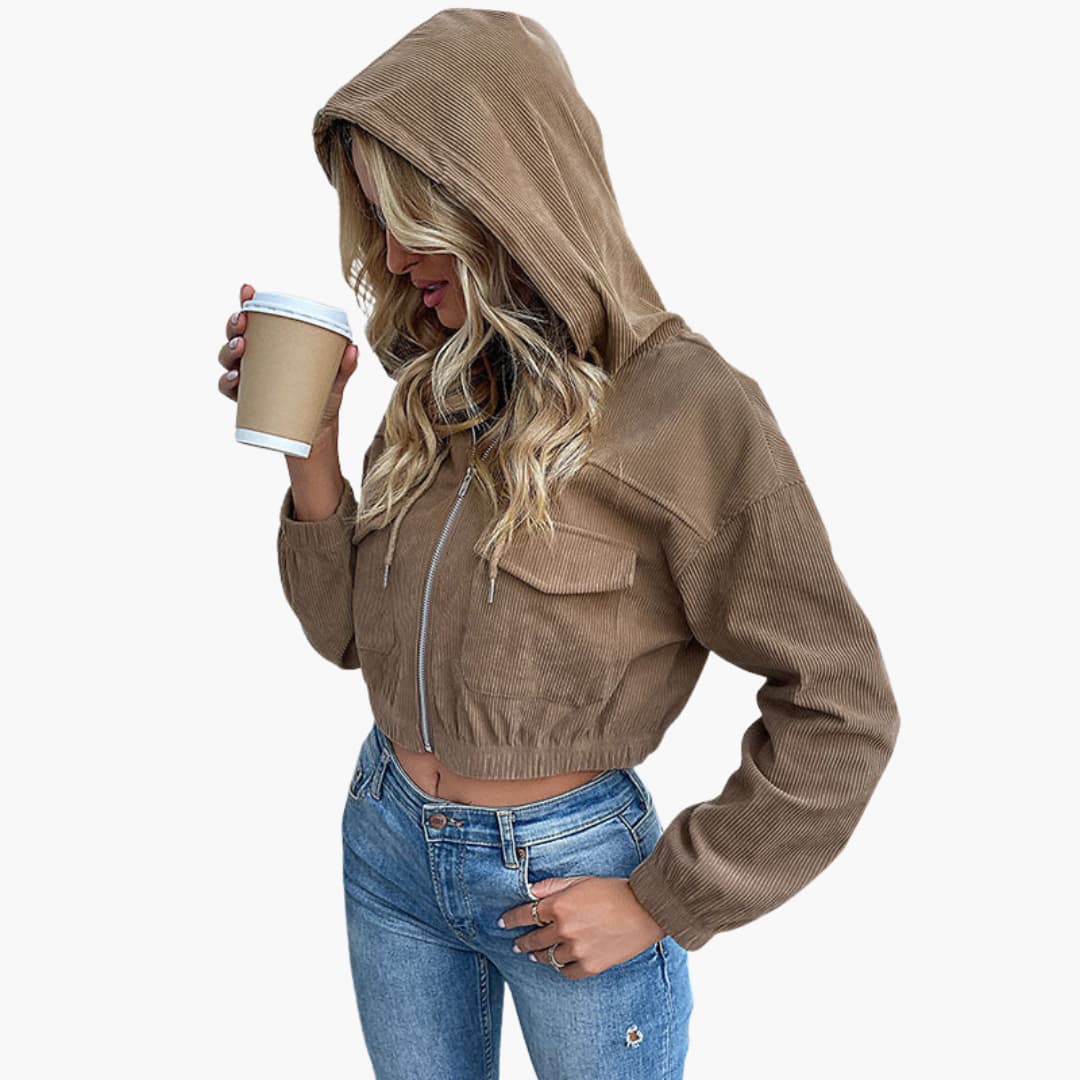 Damen Cordjacke mit Reißverschluss und Taschen