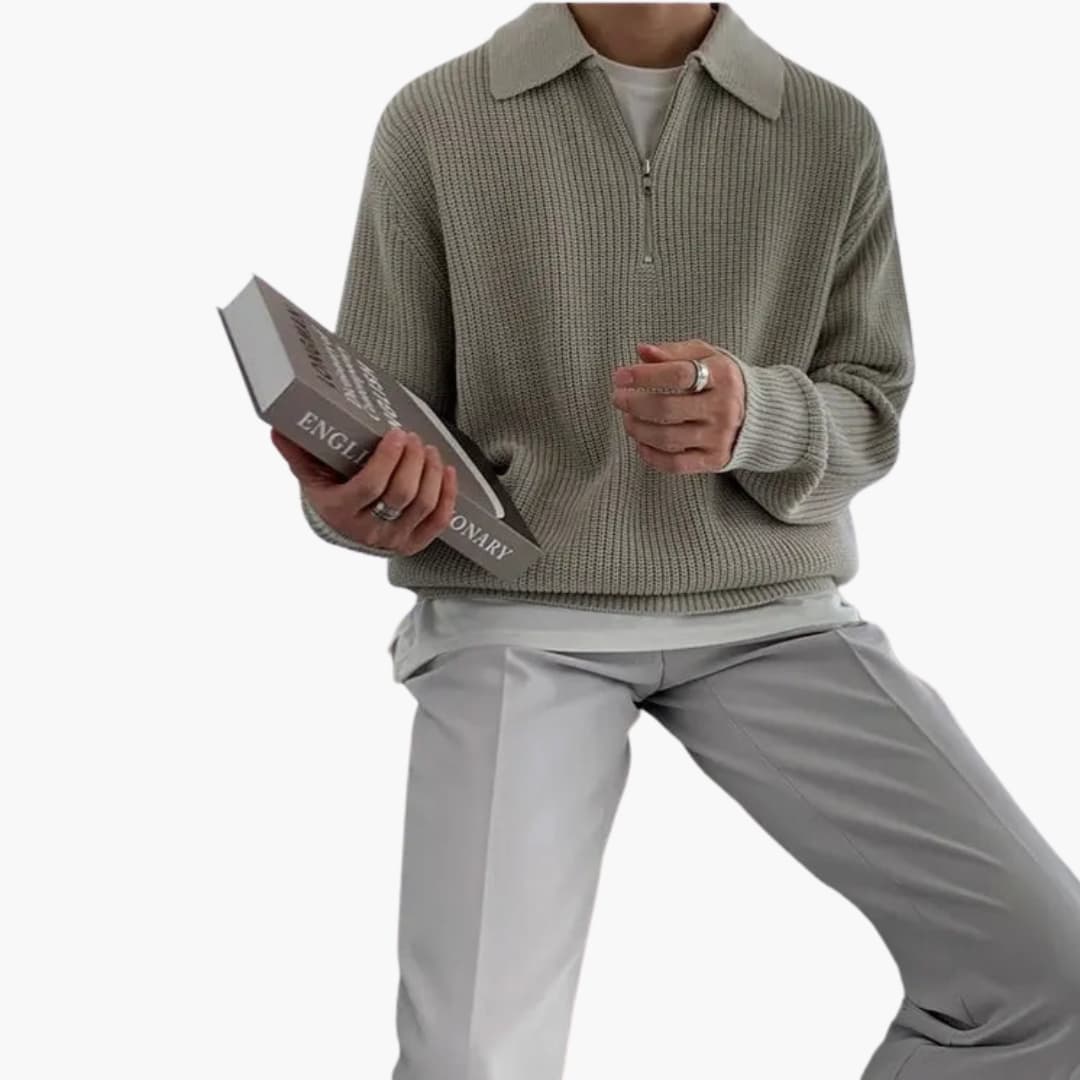 Herren Pullover mit Viertelreißverschluss und Rippenmuster