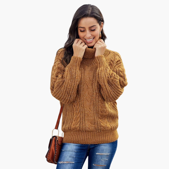 Damen pullover mit Rollkragen und Zopfmuster