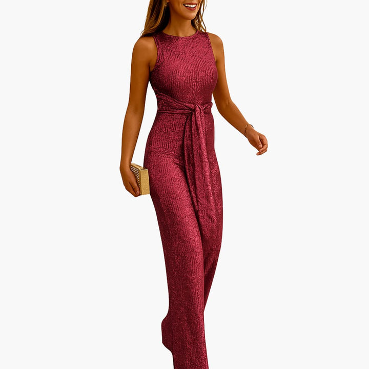 Ärmelloser Damen-Jumpsuit in voller Länge mit Taillengürtel