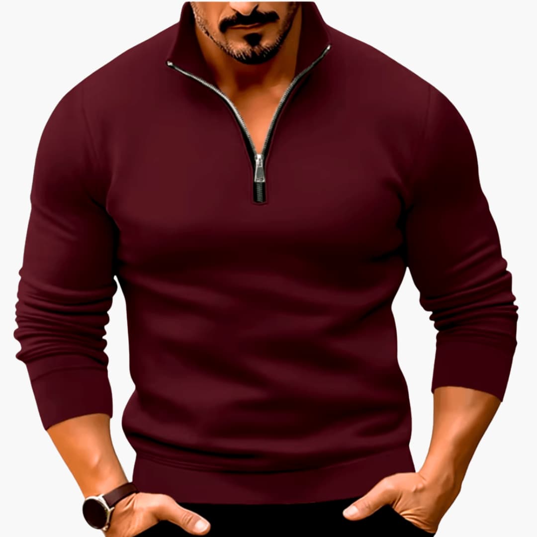 Herren Zip Up Pullover mit langen Ärmeln und geripptem Saum