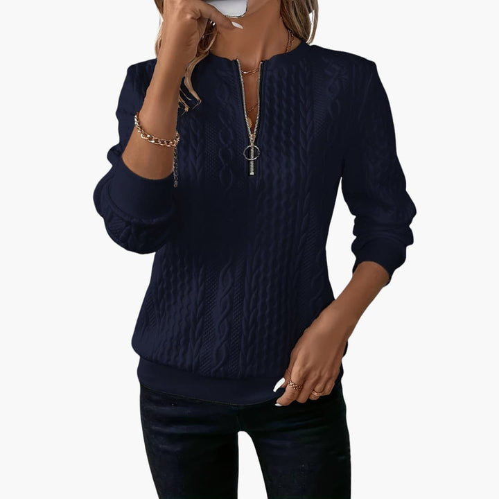 Damen pullover mit Reißverschluss am Ausschnitt und Zopfmuster Oberfläche