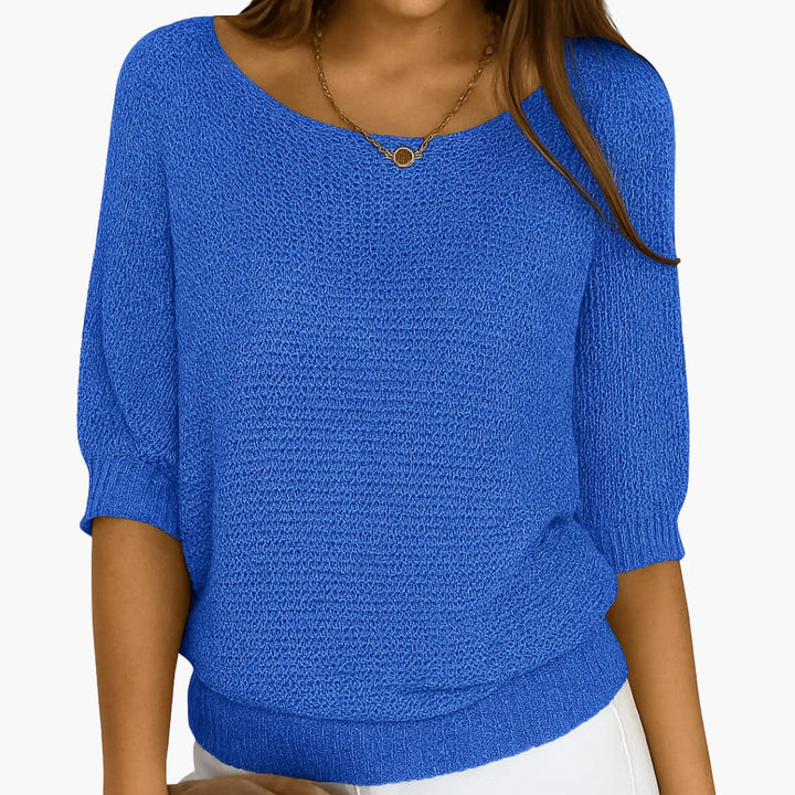 Damen Sommerstricktop mit halben Ärmeln und Rundhalsausschnitt