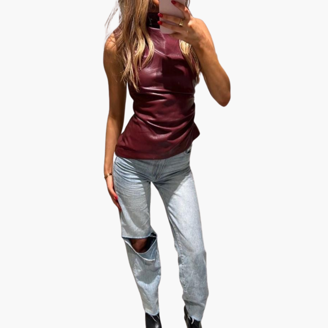 Faux Leder Top für Damen – Ärmelloses, elegantes Design