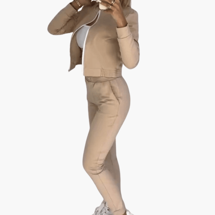 Trendiger 3-teiliger Trainingsanzug mit Reißverschluss für Damen - SchmiedeMode