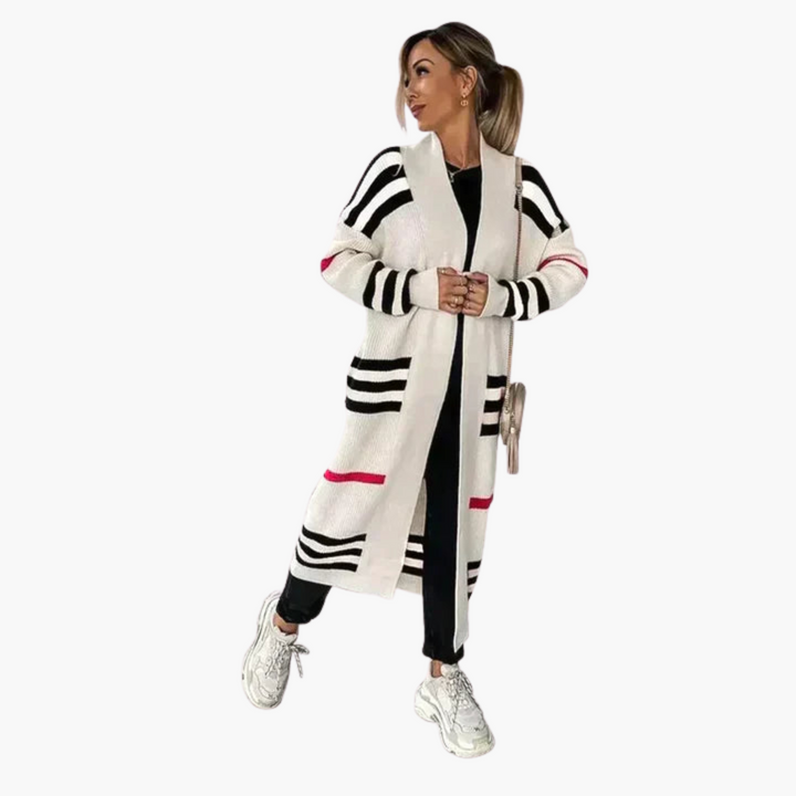 Damen Langer Strickjacke mit Streifen