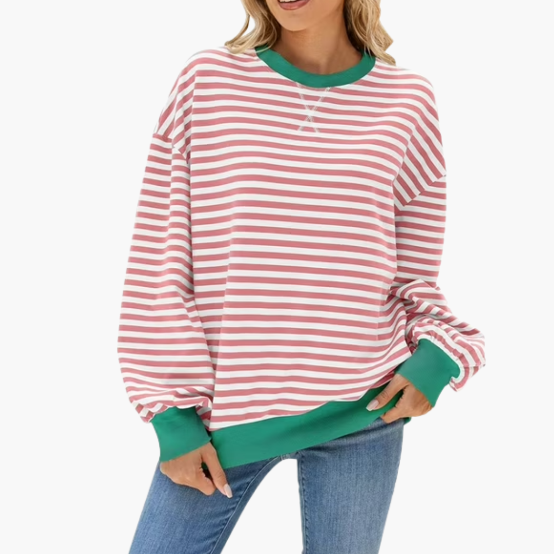 Damen Streifen Oversized Sweatshirt – Lässiger Langarm Pulli