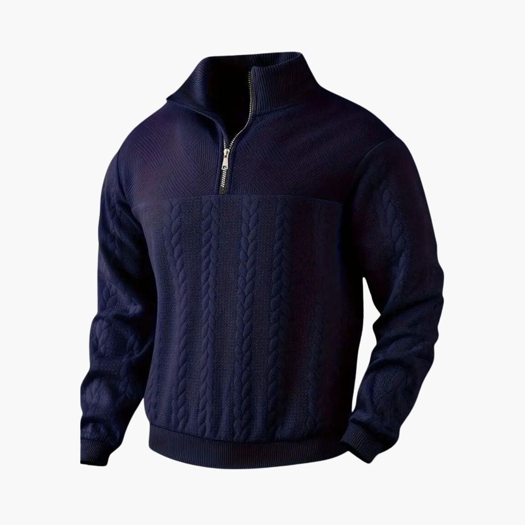 Herren pullover mit Reißverschluss-Ausschnitt und Zopfmuster Oberfläche