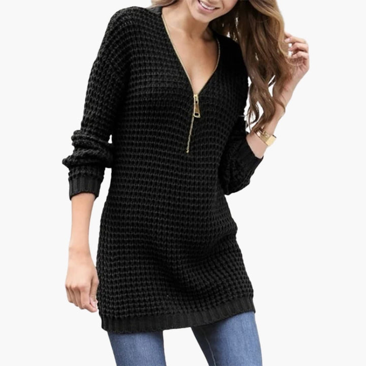 Damen Pullover mit Reißverschluss und Strickstruktur