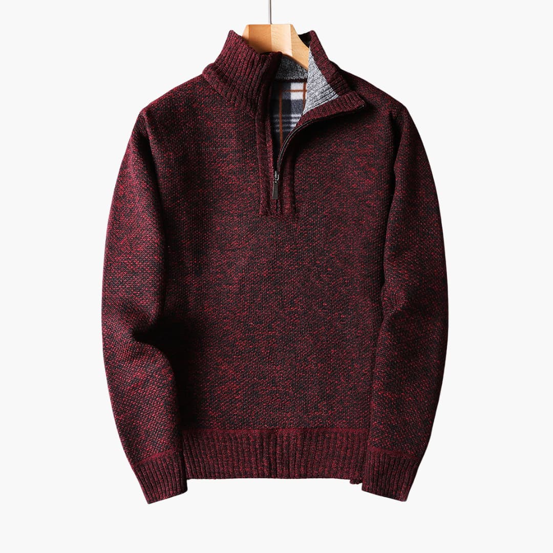 Herren pullover mit Reißverschluss am Halsausschnitt und geripptem Saum