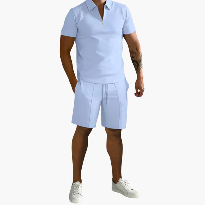 Herren Sommer-Zweiteiler mit Half-Zip-Shirt und Shorts