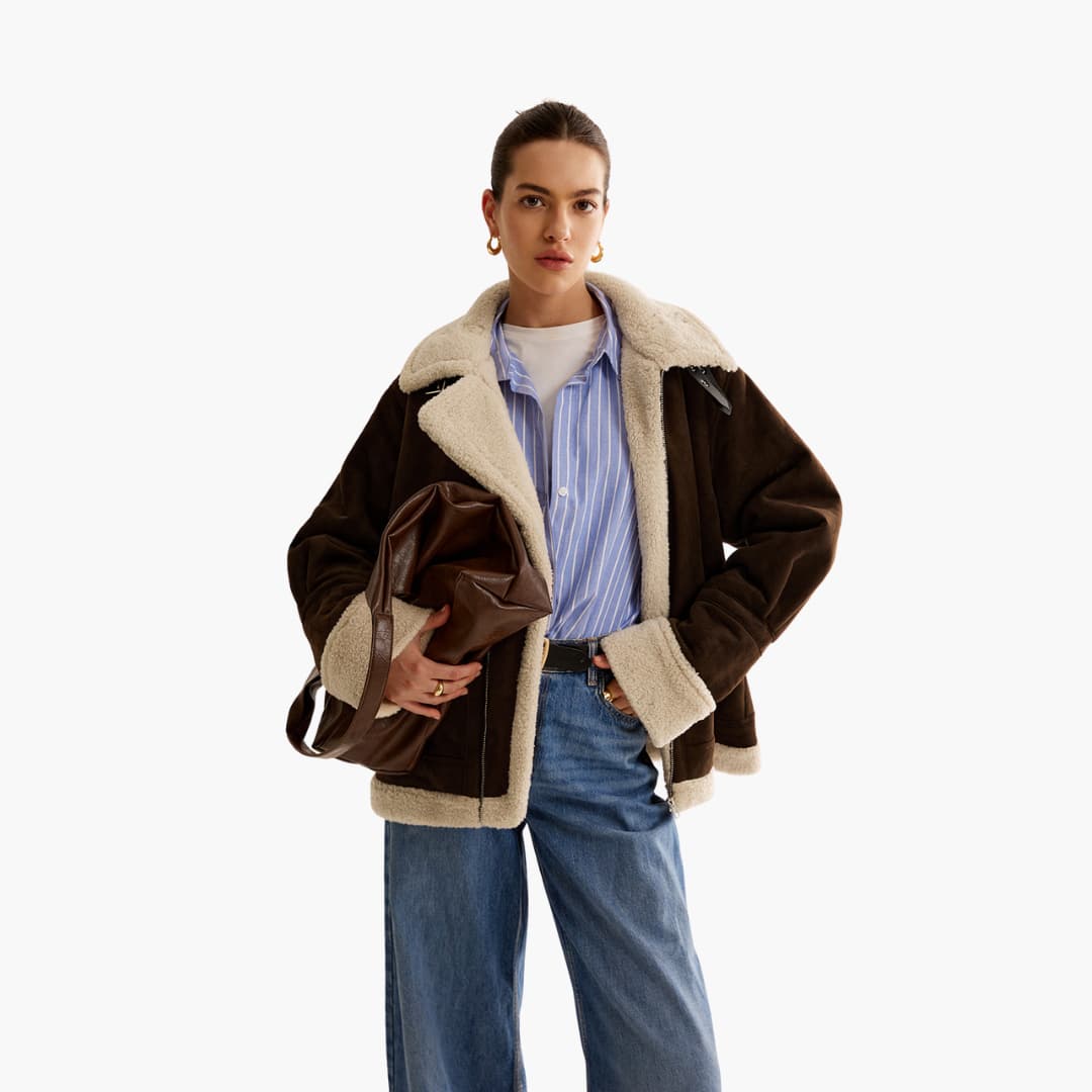 Damen jacke mit breitem Kragen und Reißverschluss