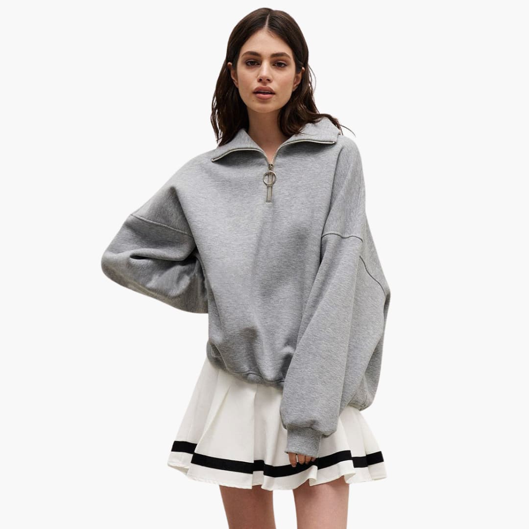 Damen Zip-Front Hoher Kragen Pullover Stilvoll