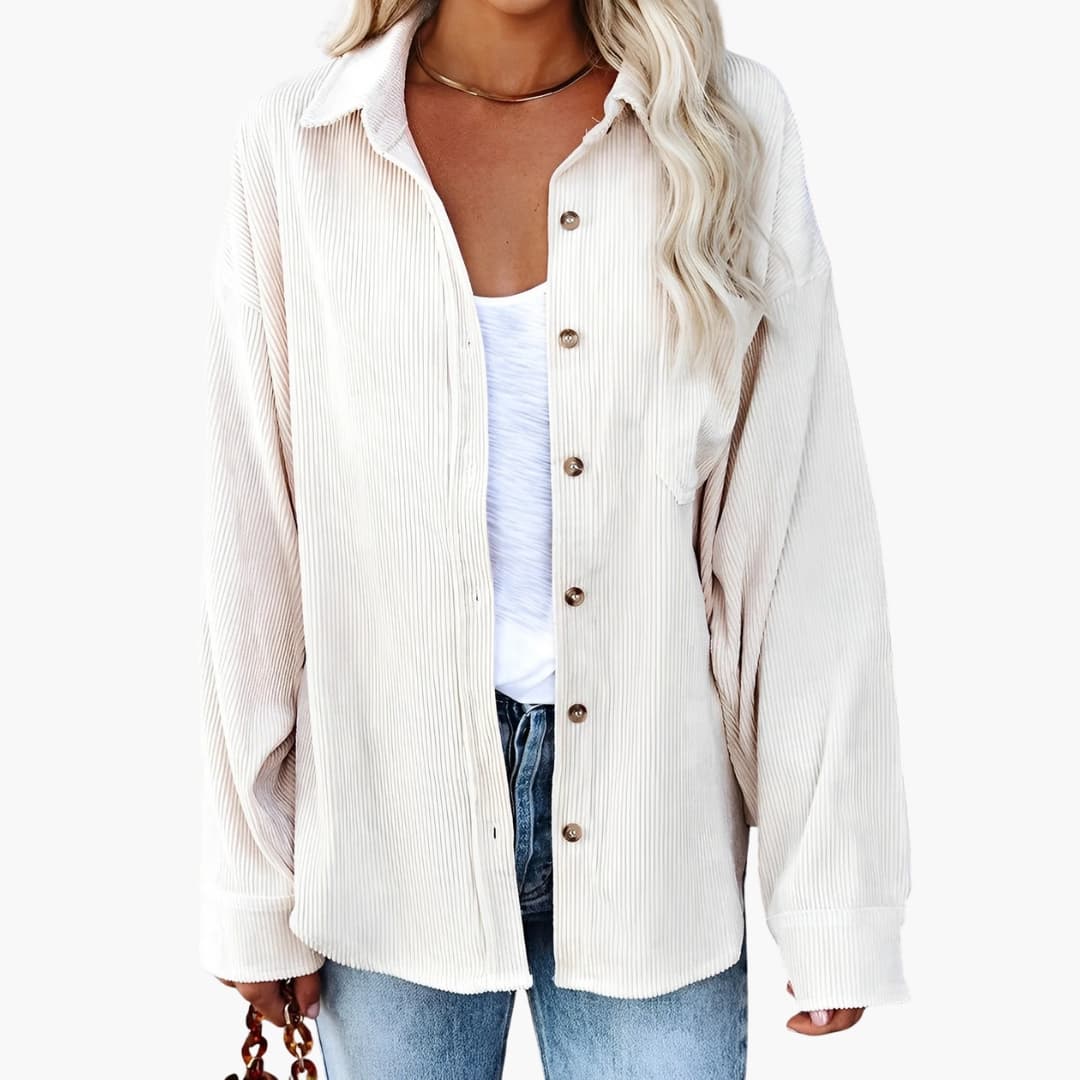 Damen Cordjacke mit Knopfverschluss und aufgesetzten Taschen