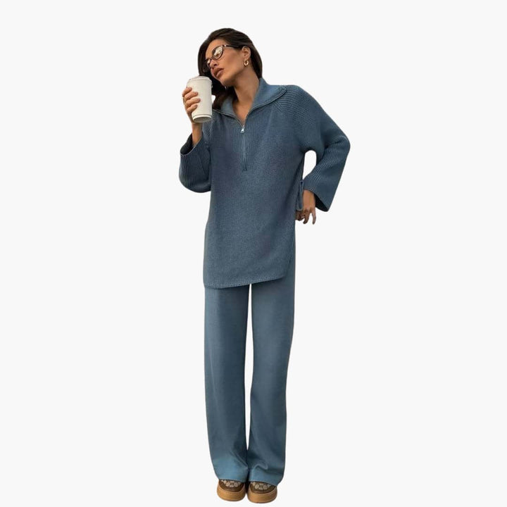 Damen Sweatshirt im Loose Fit mit Halbreißverschluss und weitem Ärmel