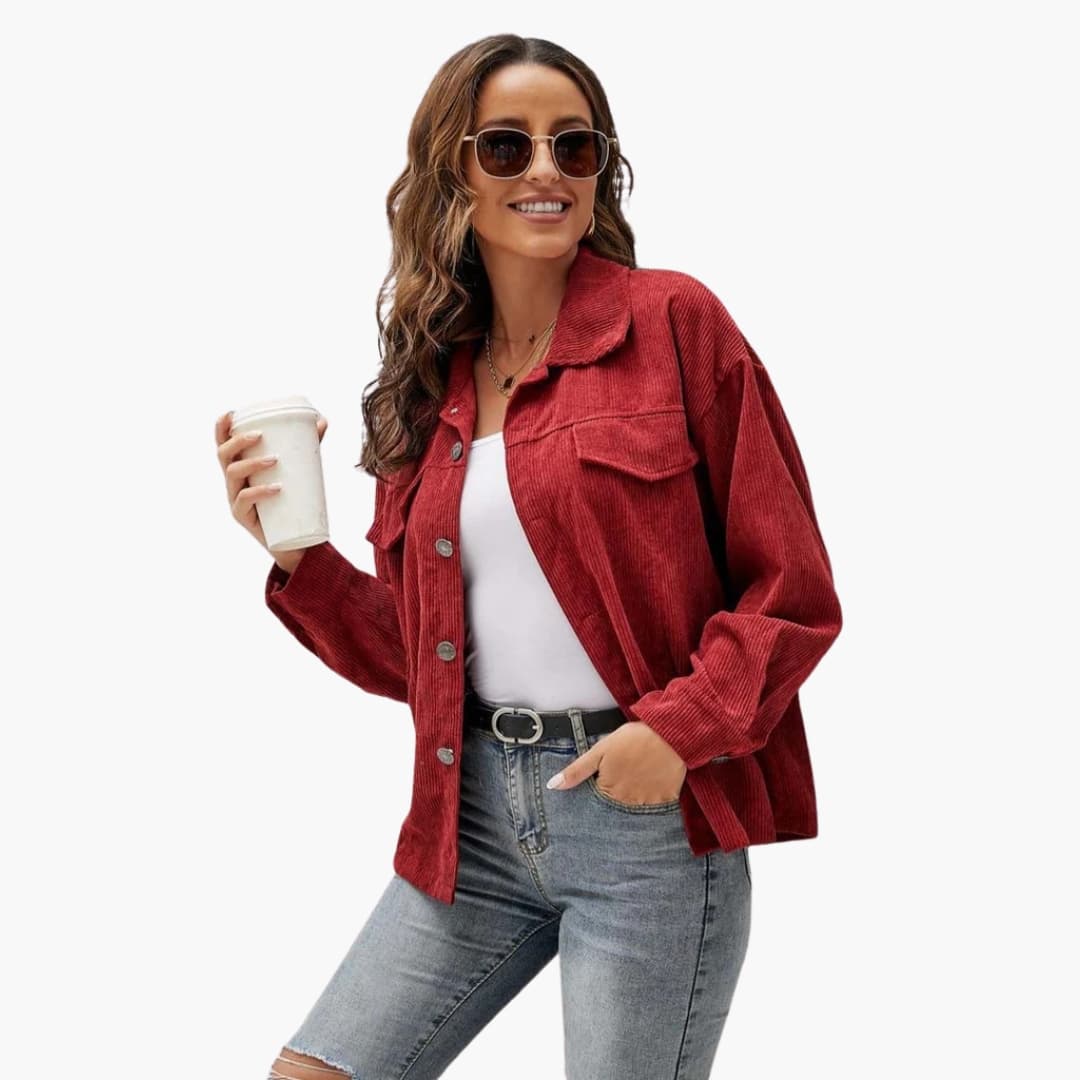 Damen Cordjacke mit Taschen und Knopfleiste