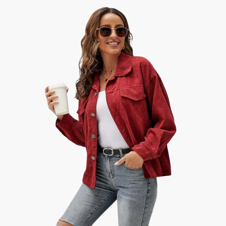 Damen Cordjacke mit Taschen und Knopfleiste