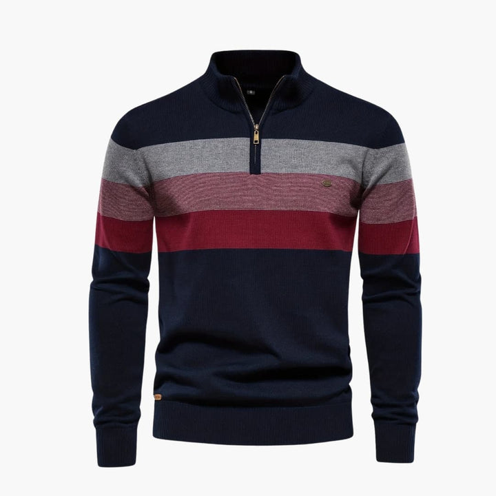 Herren pullover mit halbem Reißverschluss und gestreifter Oberfläche