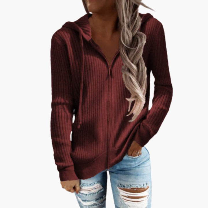 Damen Hoodie mit Reißverschluss und Rippstruktur