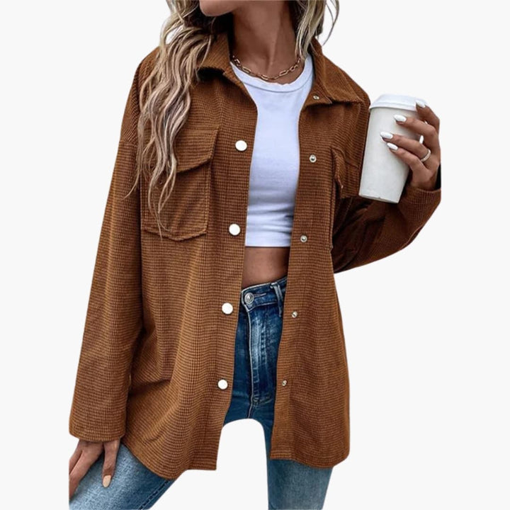 Damen Cord Hemdjacke mit Knopfleiste und Taschen