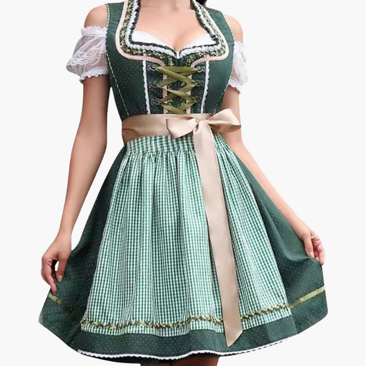 Damen Dirndlkleid mit Schürze und Spitzenbluse