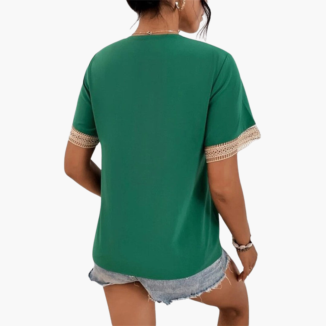 Spitzenbluse Damen – Sommerliche V-Ausschnitt Bluse mit Spitze