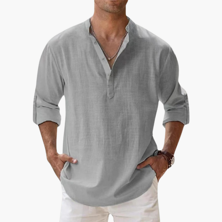 Lässiges Herren Leinenhemd – Langarm, Henley Stil