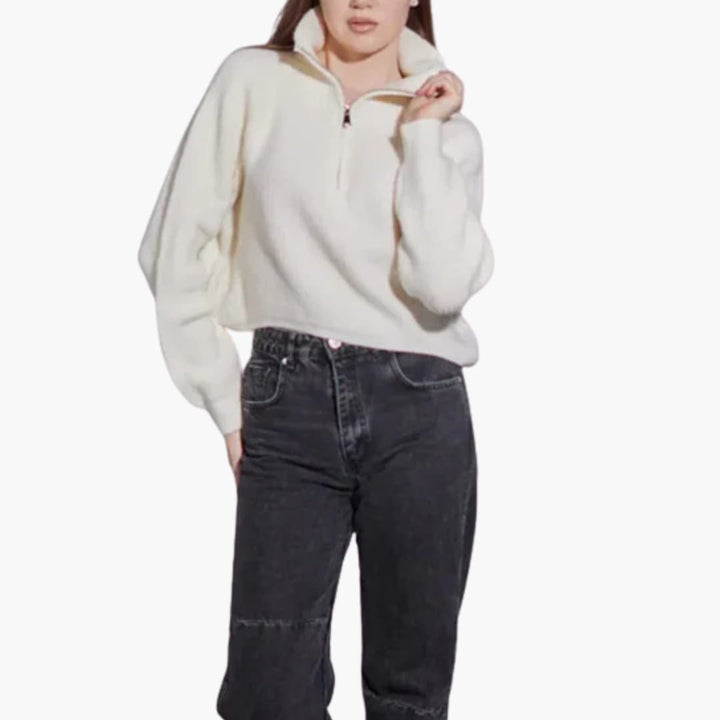 Damen Pullover mit Stehkragen und Front Reißverschluss