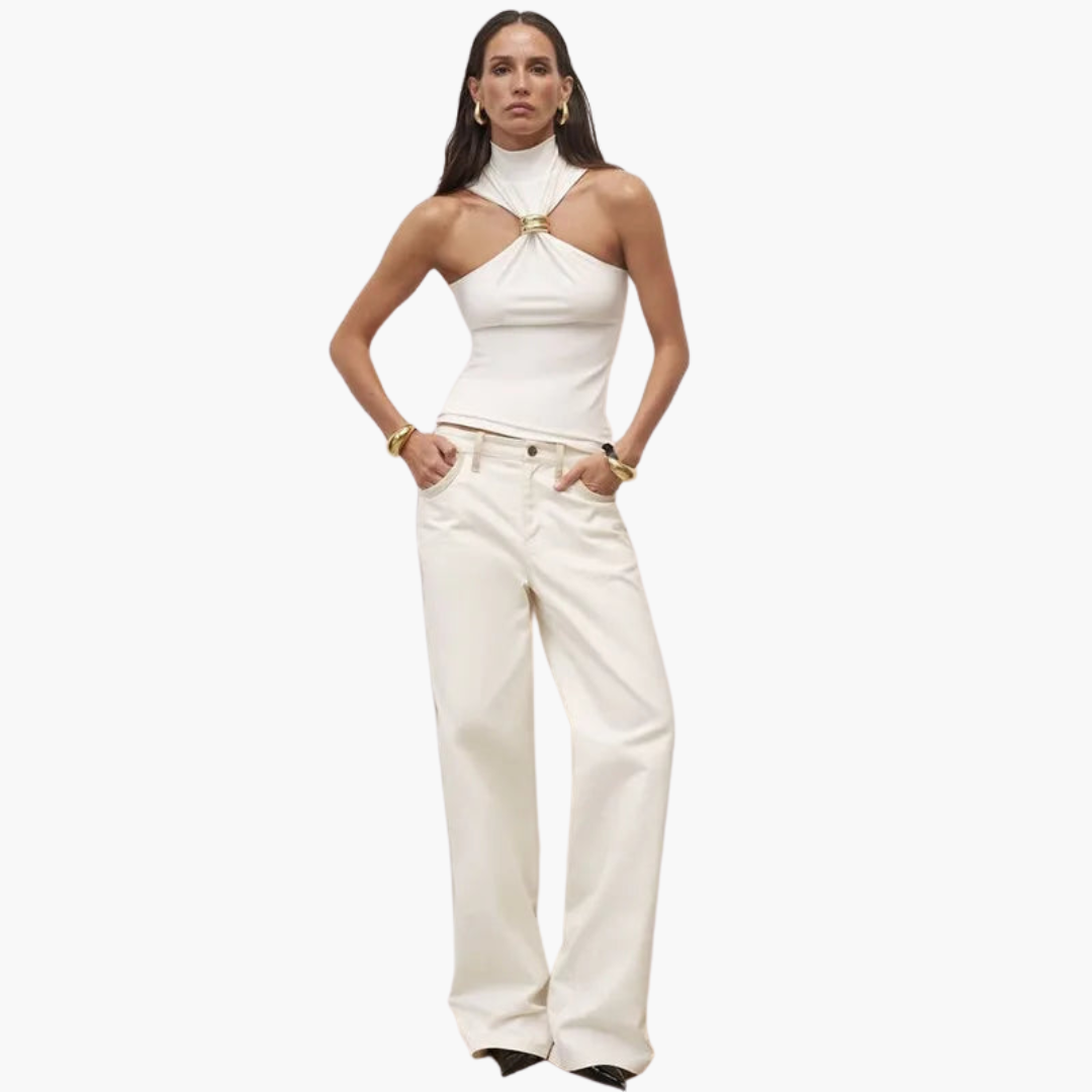 Schicke High Neck Haltertop - für Frauen mit Goldakzent