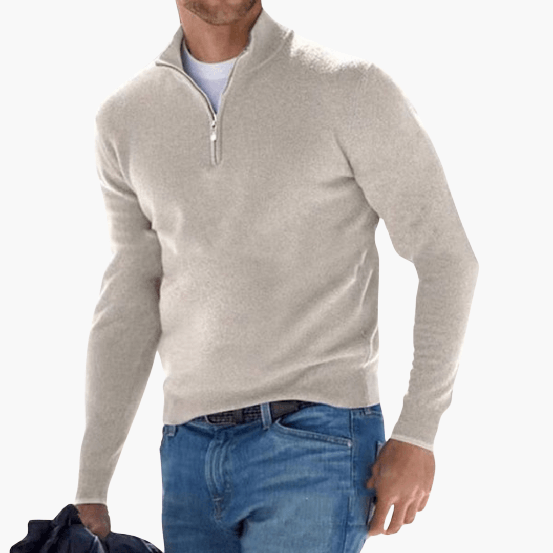 Stilvoller Merino-Pullover mit V-Ausschnitt und Reißverschluss für Männer - SchmiedeMode