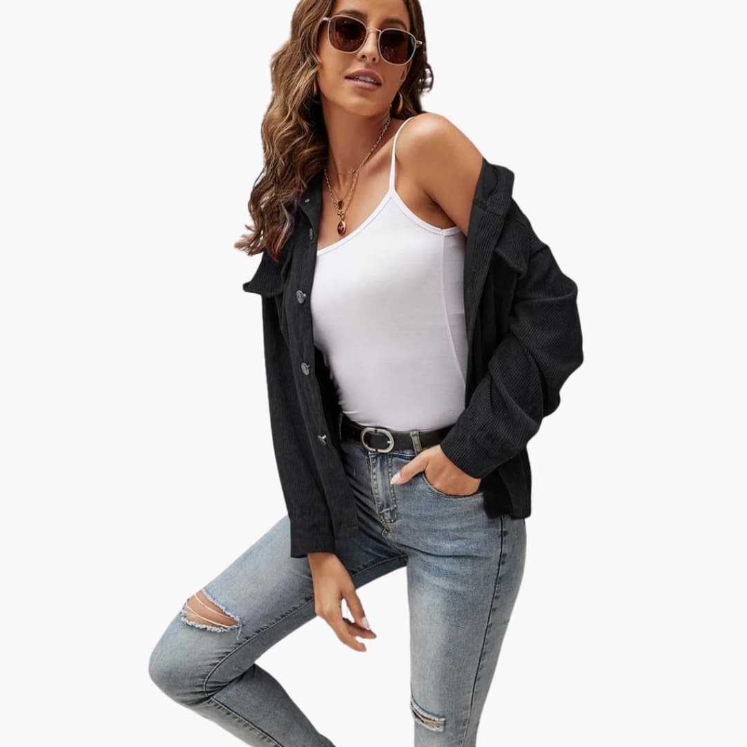 Damen Cordjacke mit Taschen und Knopfleiste