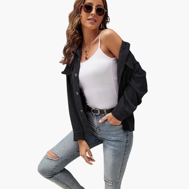 Damen Cordjacke mit Taschen und Knopfleiste