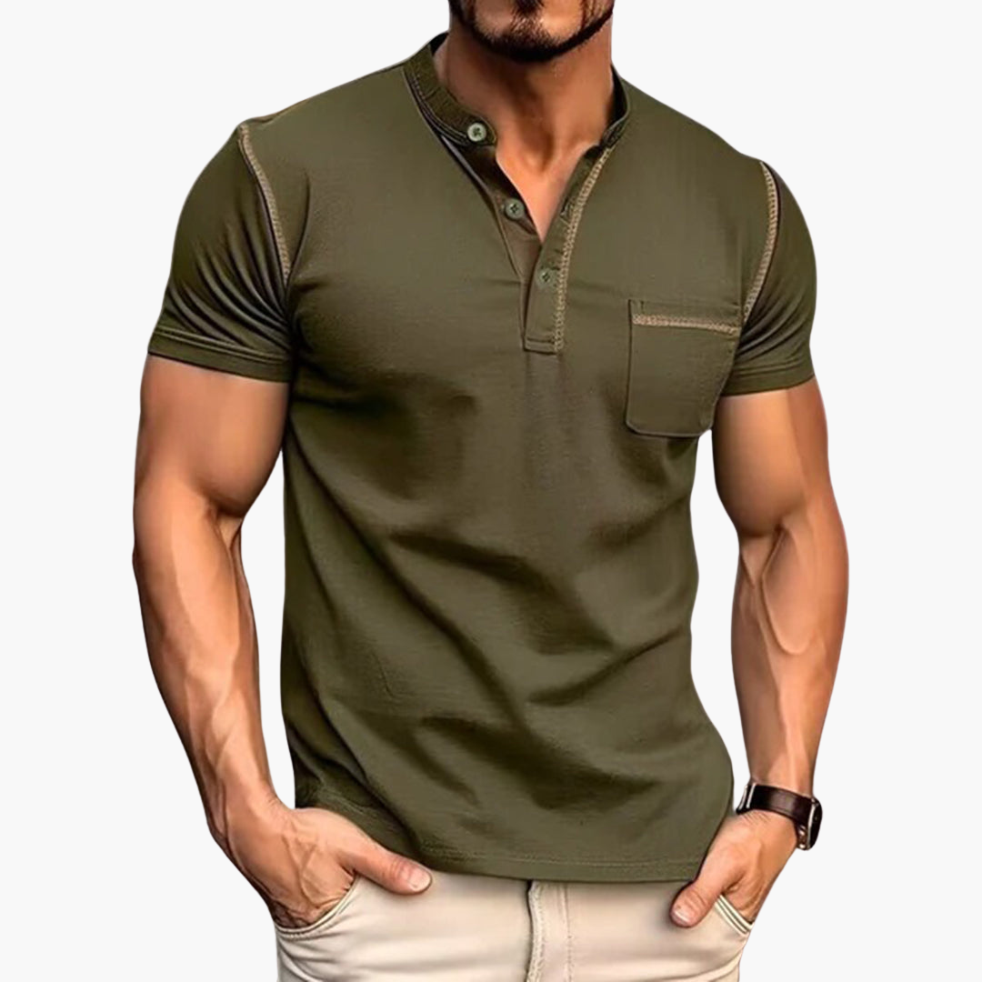 Henley T-Shirt für Männer – Kurzarm mit Brusttasche