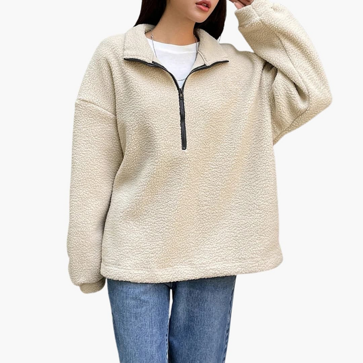 Damen Pullover mit Halbzipp und Stehkragen