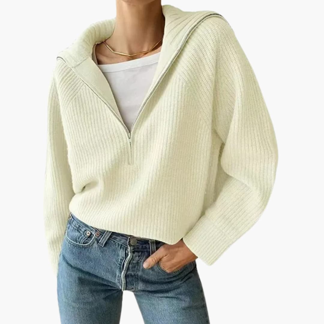 Damen Pullover mit halbem Reißverschluss und Stehkragen
