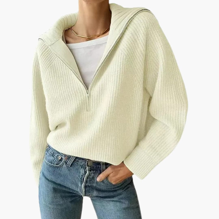 Damen Pullover mit halbem Reißverschluss und Stehkragen